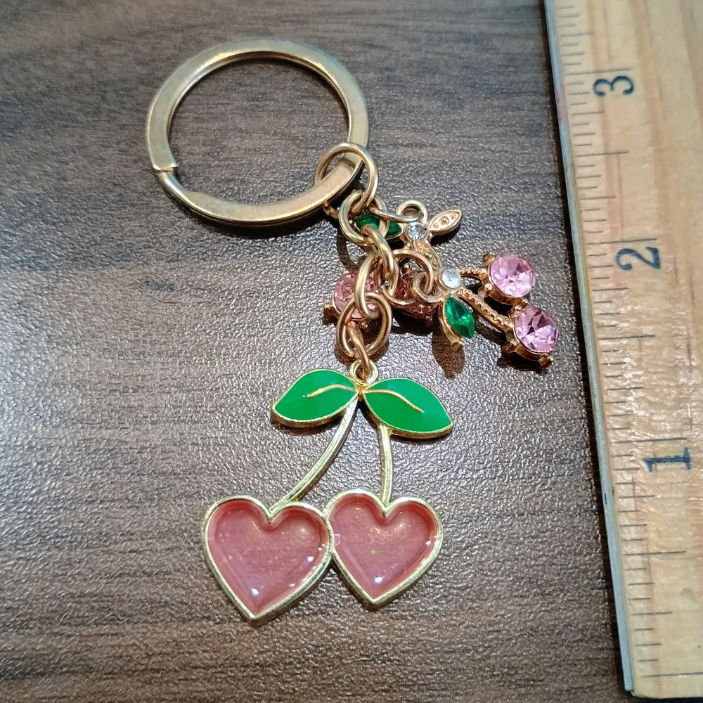 Cherry Keychain with Pink and Green Accents - Picture 2 of 2
